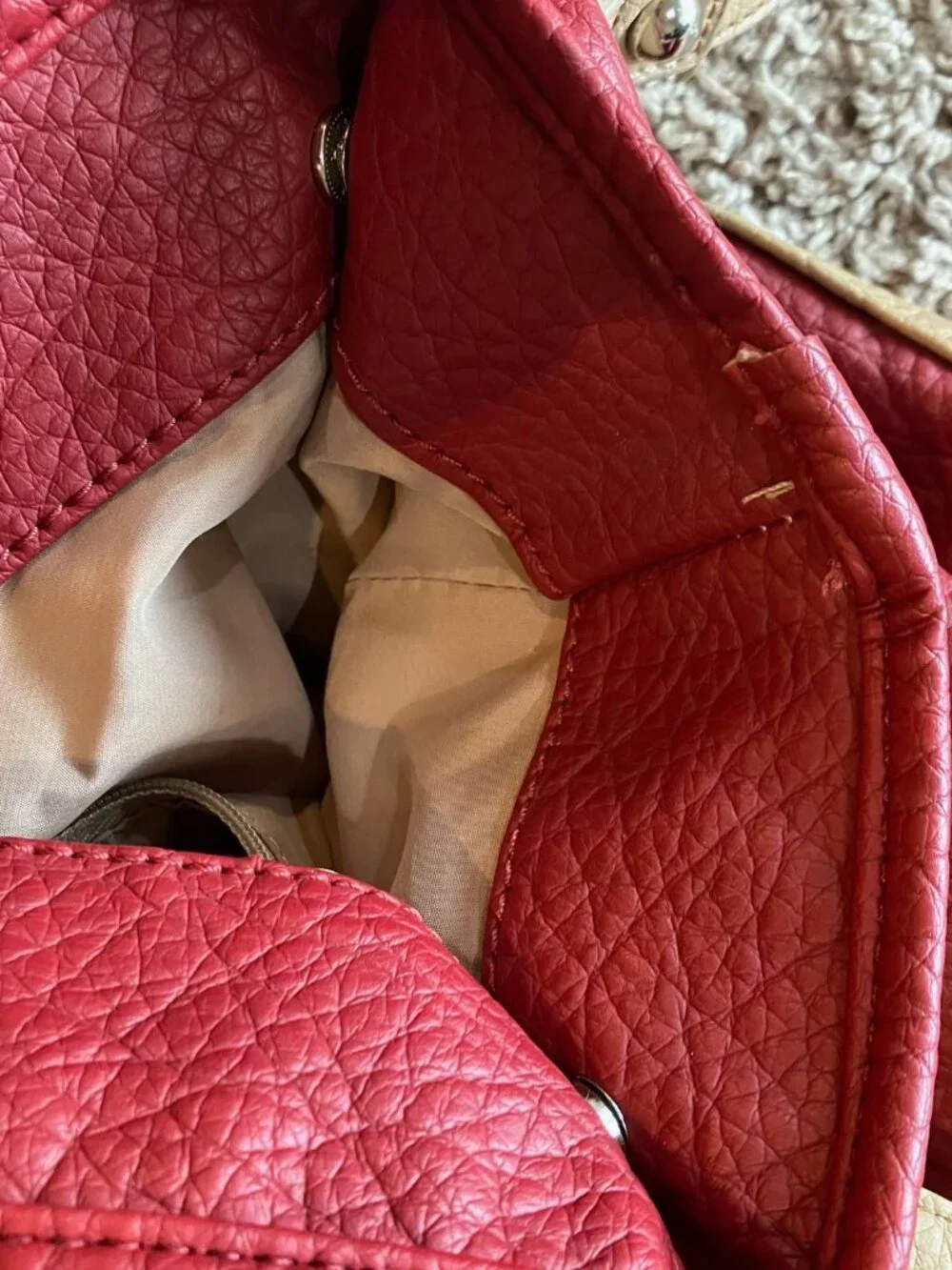 Nine West Red Tan Oversized Tote Shoulder Bag Faux Leather Y2K Colorblock